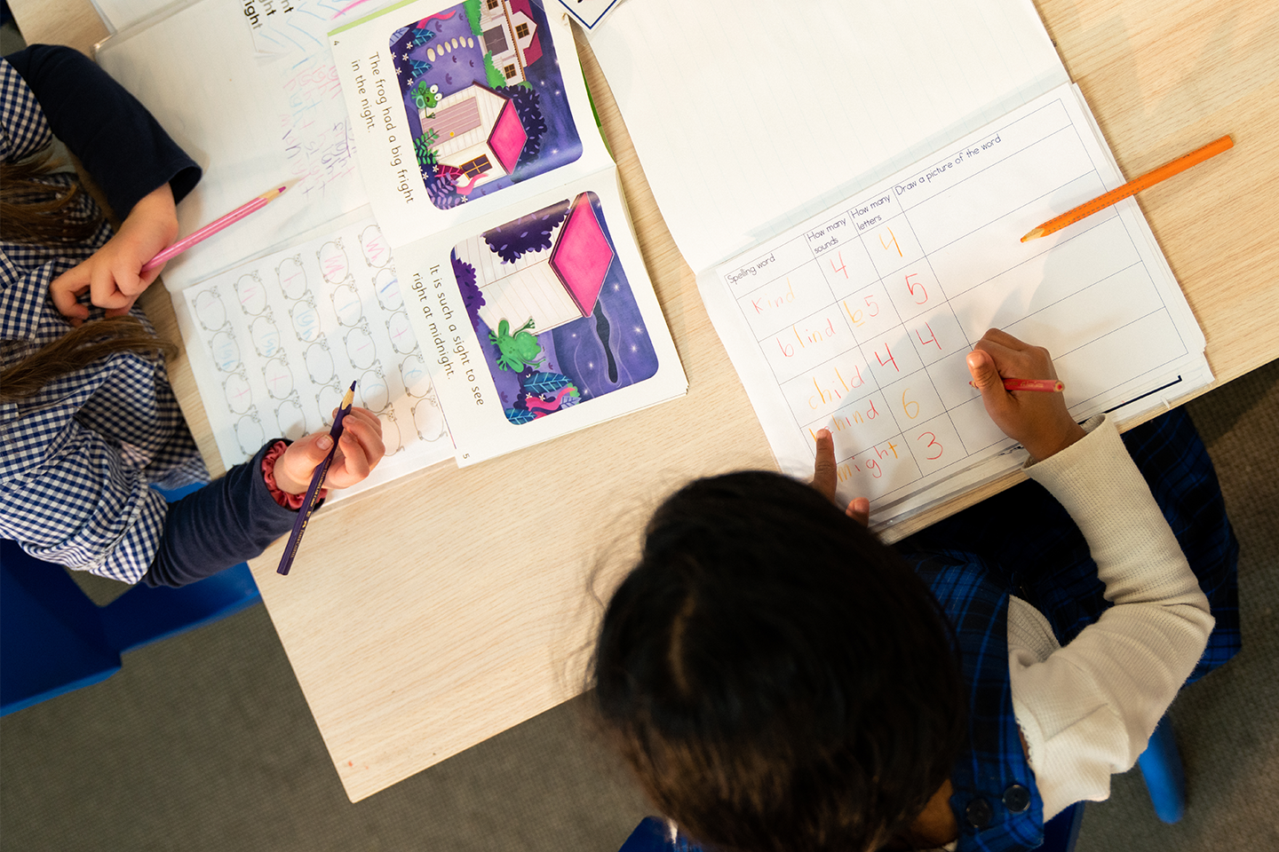 Photo of two primary students completing a test